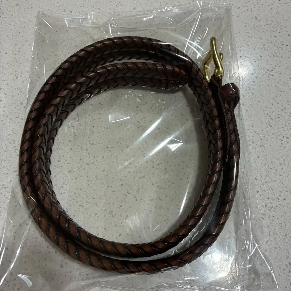 Fossil Vintage Brown Braided Leather Belt Size 34 Brass Buckle LNWT